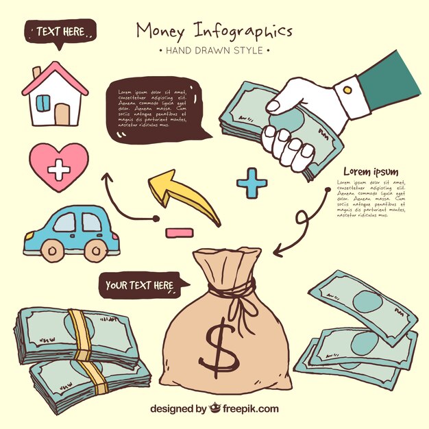 Free Vector infographics of hand drawn money elements