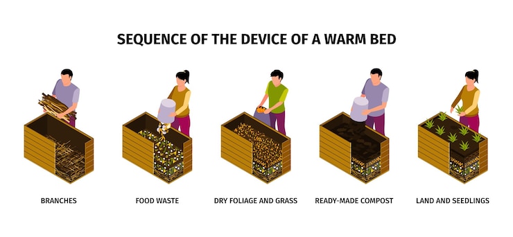 Free Vector infographics sequence of device of warm bed for fertile land and seedlings isometric vector illustration
