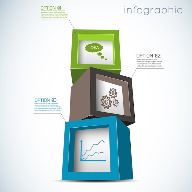 Infographics with  composition from cubes with chart setting and idea on white background