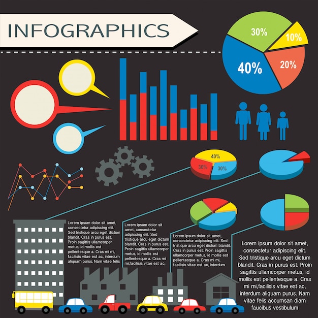 Vettore gratuito un'infografica con uomini e veicoli