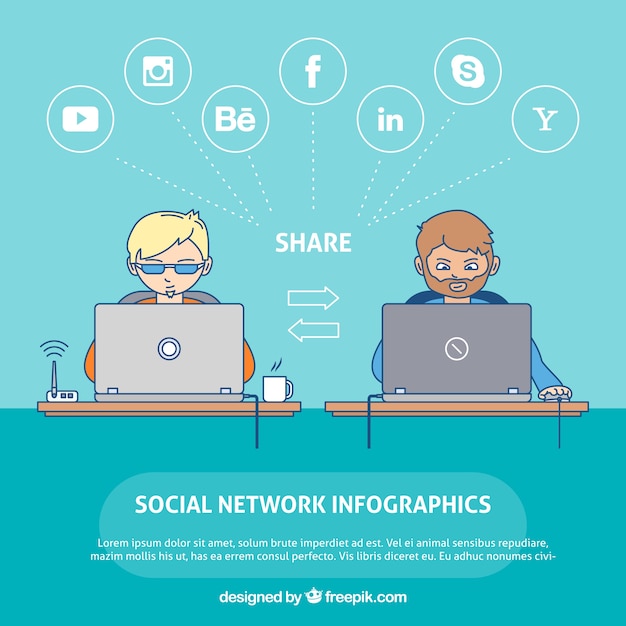 Infographics with two people connected to social networks