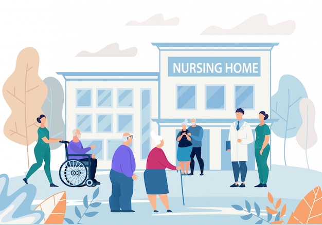 Premium Vector | Informational flyer nursing home building flat.