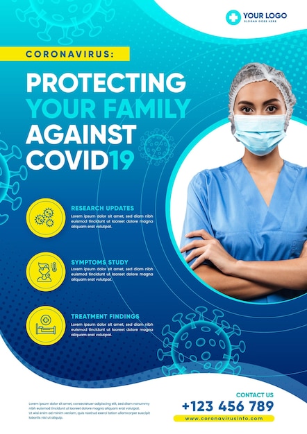 Informative coronavirus flyer doctor wearing protection mask