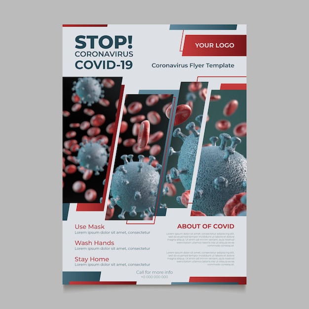 Free vector informative coronavirus flyer with photo