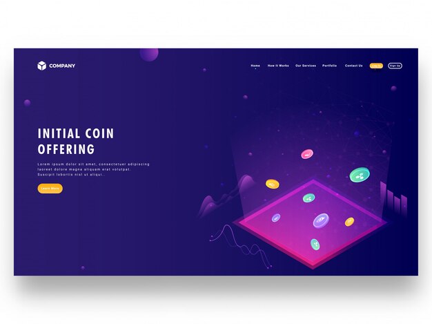 Premium Vector Initial Coin Offering Ico Landing Page Design