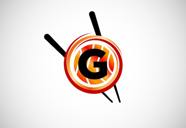 Начальная буква g монограмма алфавита в круге с эмблемой азиатского суши-бара chopstick логотип для суши