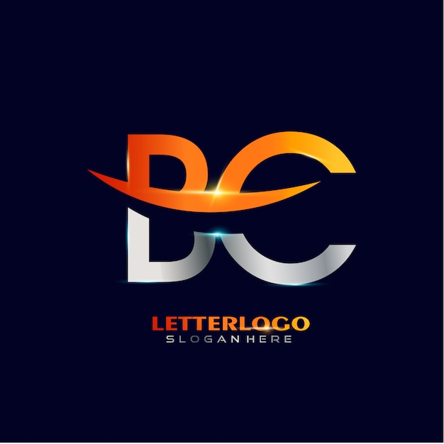 会社およびビジネスのロゴのスウッシュデザインの頭文字BCロゴタイプ。