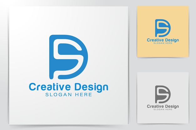 最初の文字ds。ネガティブスペースのロゴのアイデア。インスピレーションのロゴデザイン。テンプレートベクトル図。白い背景に分離