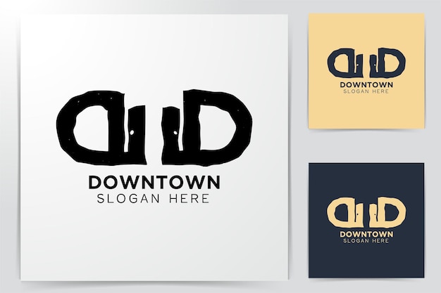 最初の文字Dツインダウンとタウンモダンロゴのアイデア。インスピレーションのロゴデザイン。テンプレートベクトルイラスト。白い背景に分離