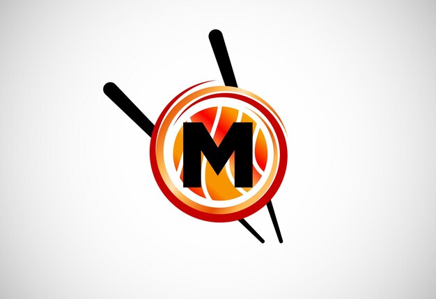 Начальная буква m монограмма в круге с эмблемой chopstick азиатский суши-бар логотип для суши