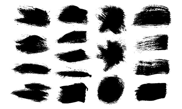 Ink brush stroke black set Grunge isolated texture on white Paintbrush collection