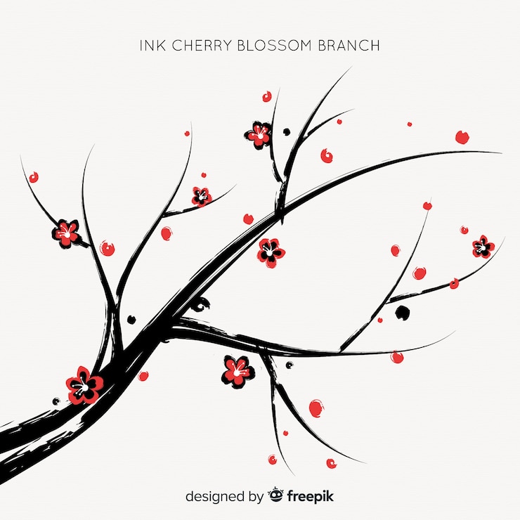 Free Vector ink cherry blossom background
