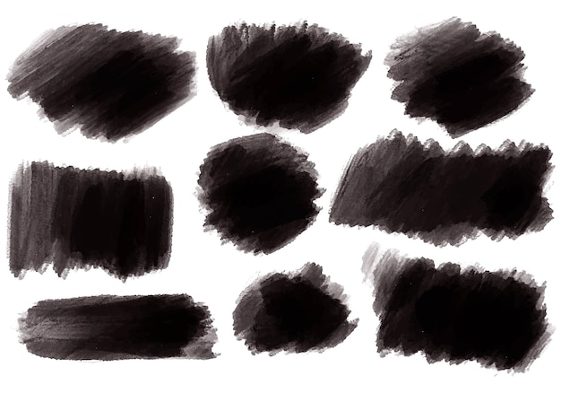 Ink paint black brush stroke splatter set design