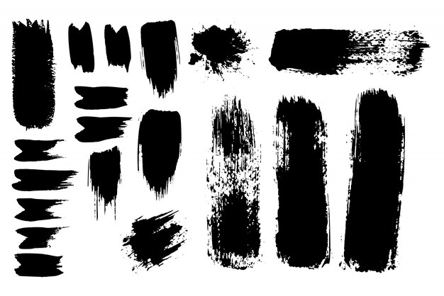 Inked Vector Paint Brush Strokes Set. Big Collection of Black Silhouettes