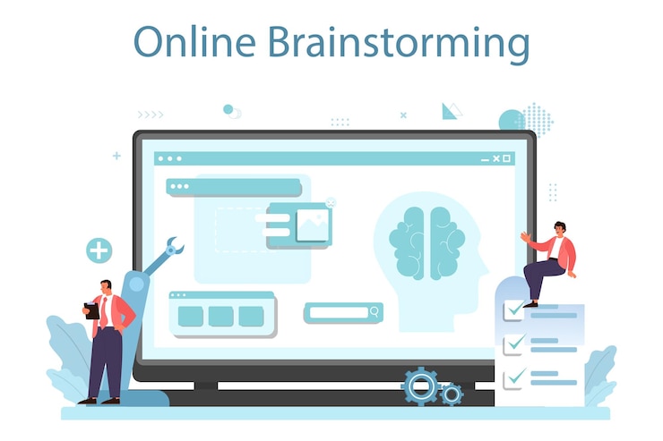 Free Vector innovation online service or platform idea of creative business solution production and marketing invention online brainstorming flat vector illustration