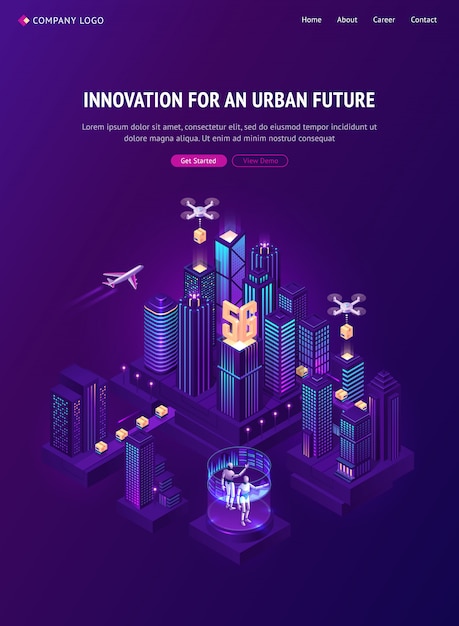 Innovazione per landing page isometrica del futuro urbano