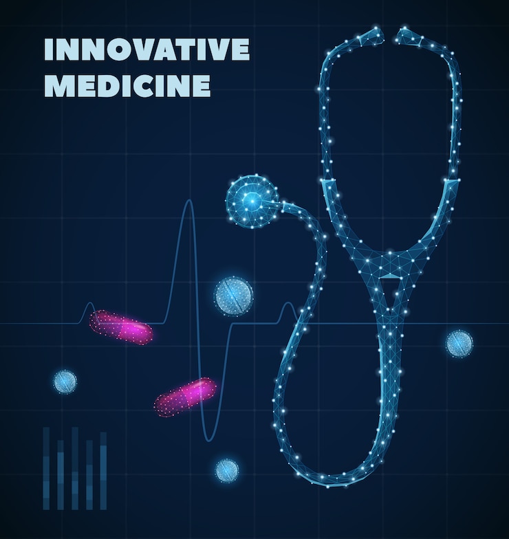 Free Vector innovative medicine poster with healthcare industry symbols realistic  illustration