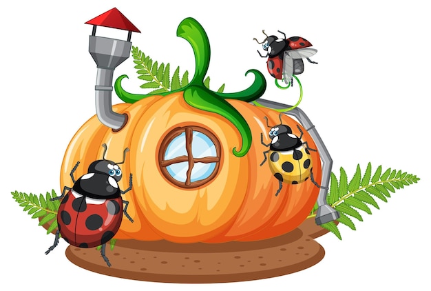 Free vector insect cartoon character at fairy house