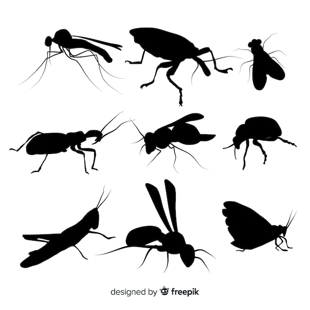 Бесплатное векторное изображение Коллекция силуэтов насекомых