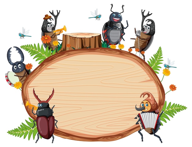 Free vector insect with wooden frame board banner