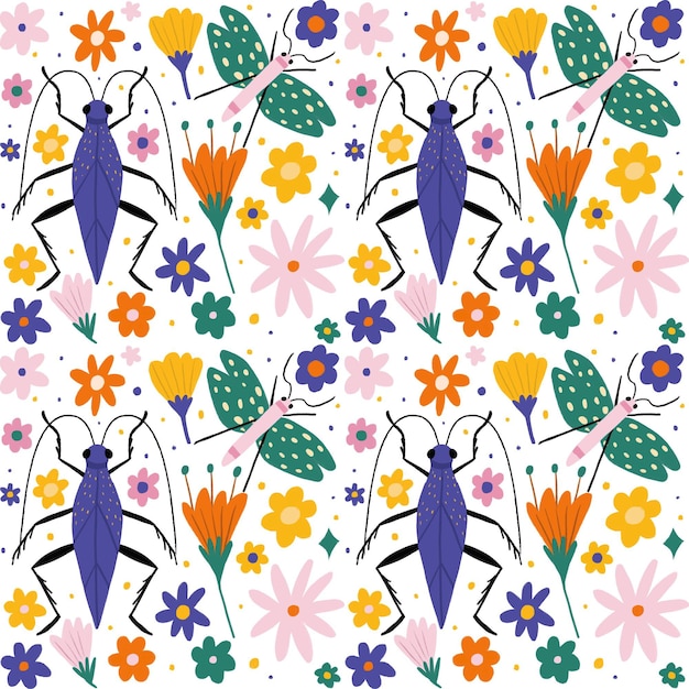 Free vector insects and flowers pattern collection