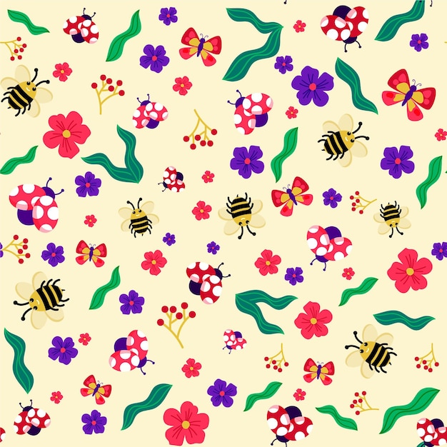 Insects and flowers pattern