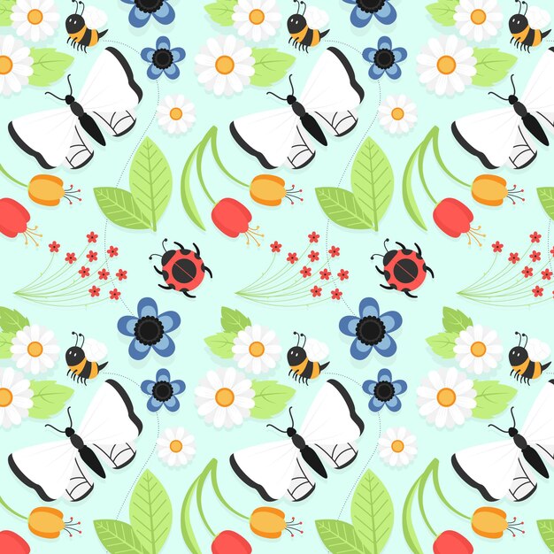 Insects and flowers pattern