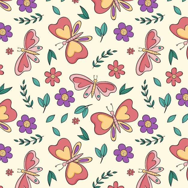 Free vector insects and flowers pattern