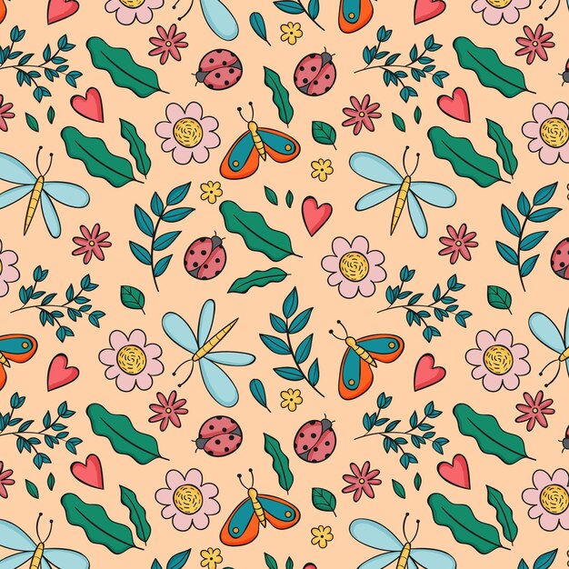 Insects and flowers pattern