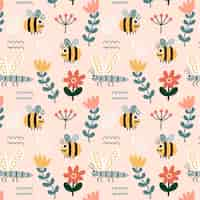 Free vector insects and flowers pattern