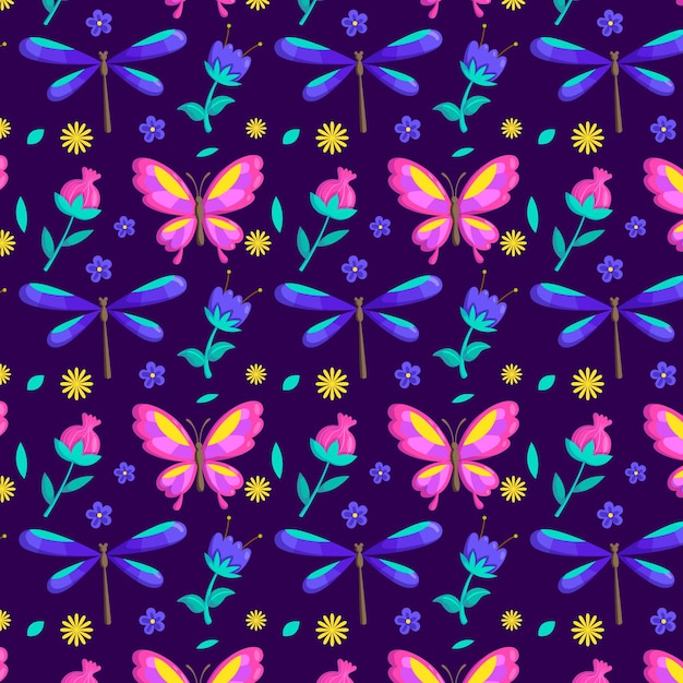 Free vector insects and flowers pattern