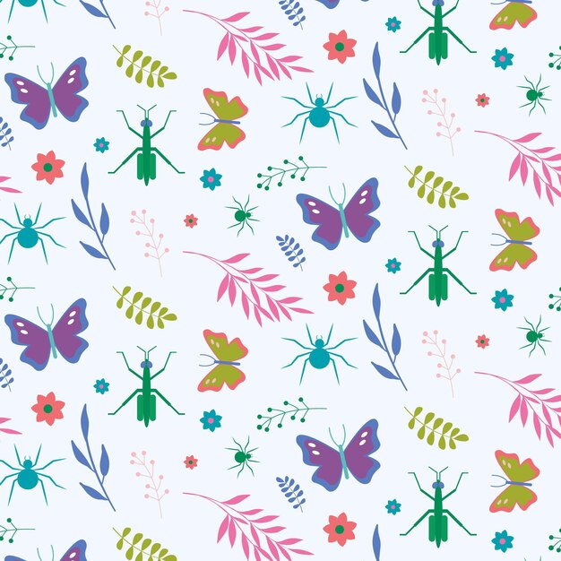 Insects and flowers pattern