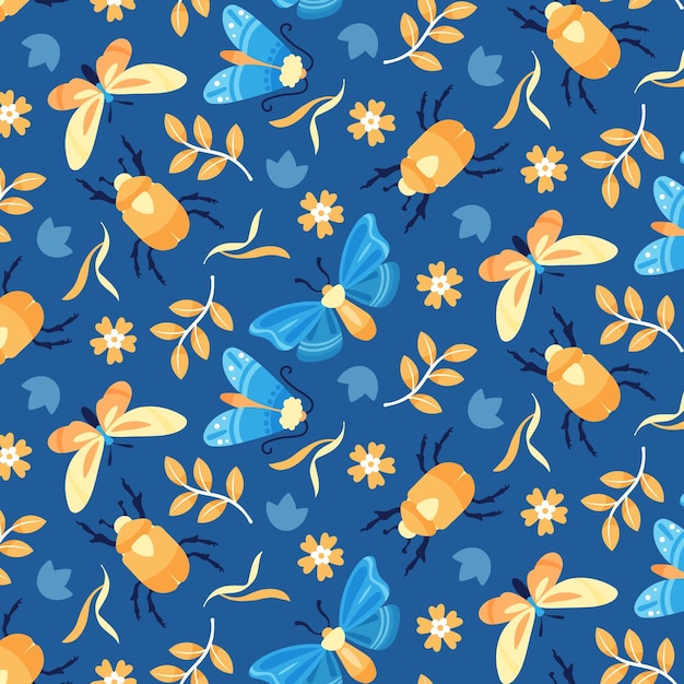 Insects and flowers pattern