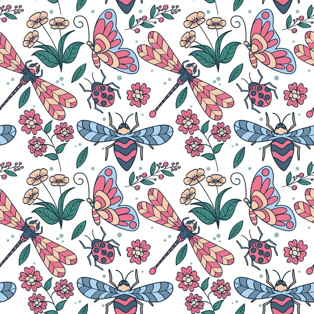 Insects and flowers pattern
