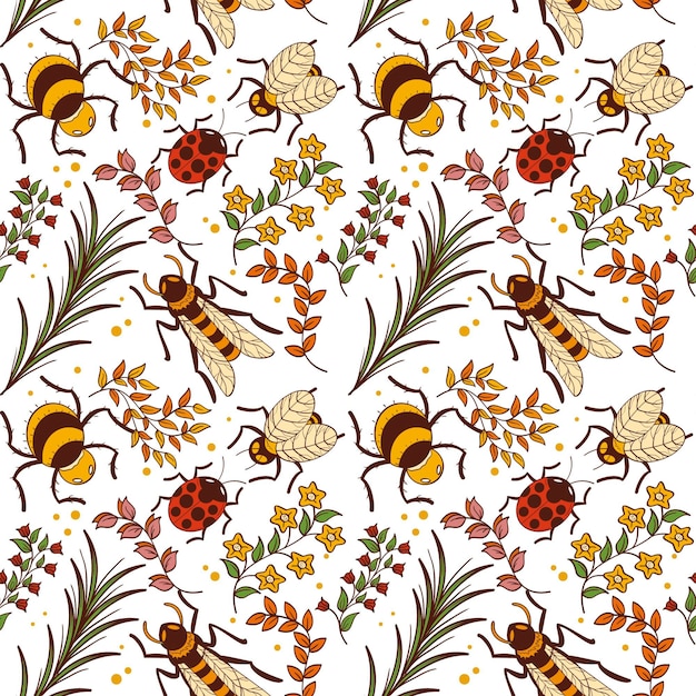 Free vector insects and flowers pattern