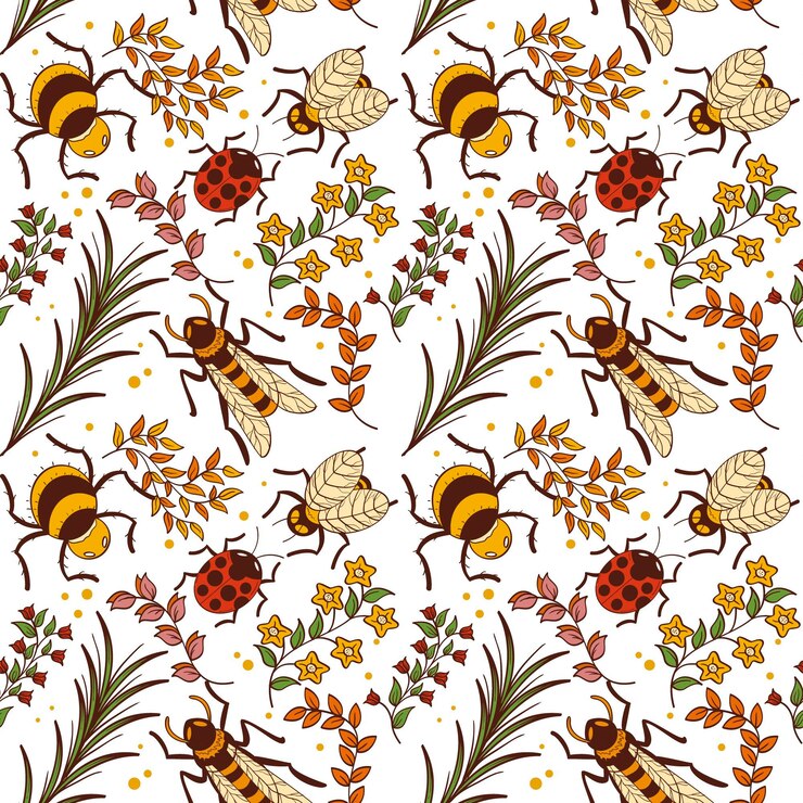 Free Vector insects and flowers pattern