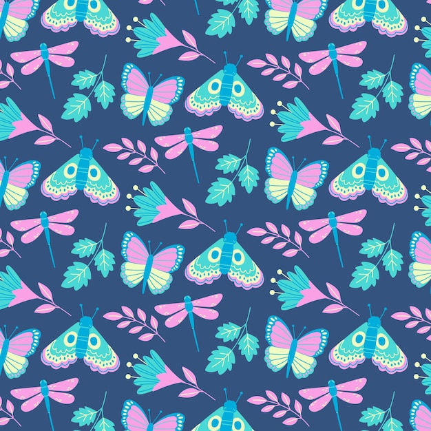 Insects and flowers pattern