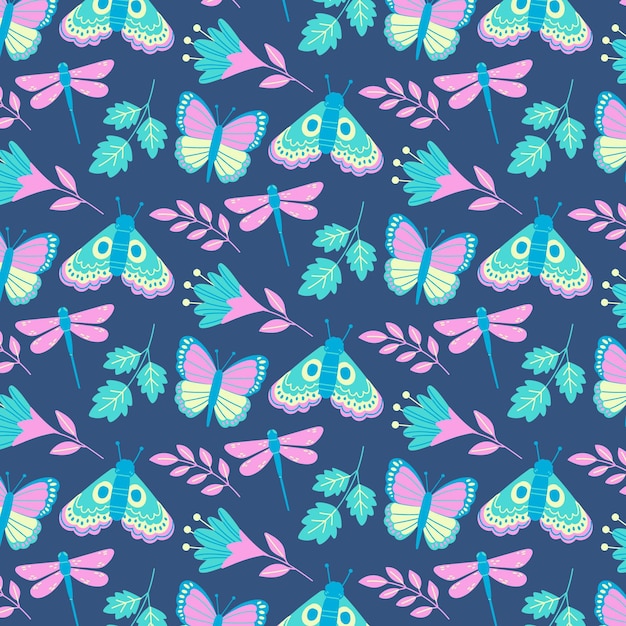 Free Vector insects and flowers pattern