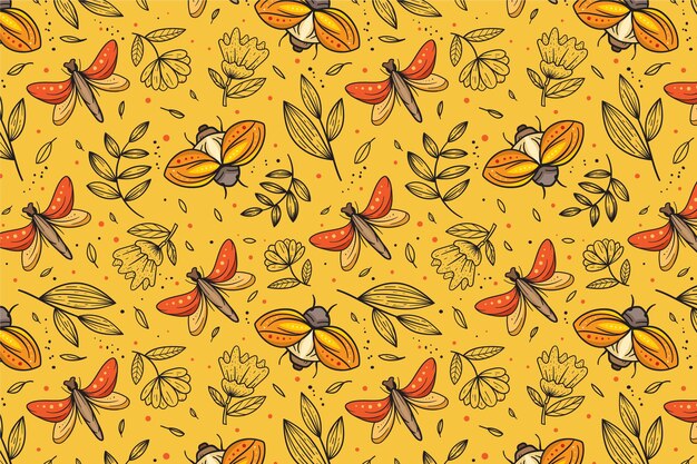 Insects and flowers pattern