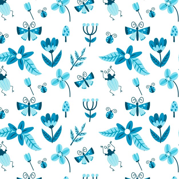 Insects and flowers pattern