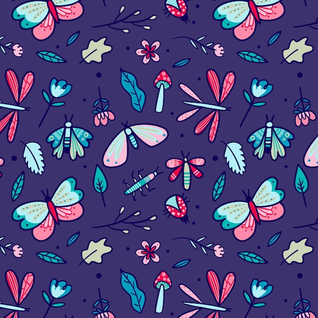 Insects and flowers pattern