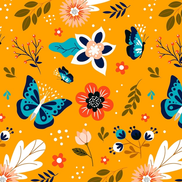 Insects and flowers pattern