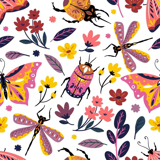 Insects and flowers pattern