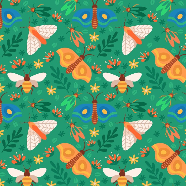 Free Vector insects and flowers pattern