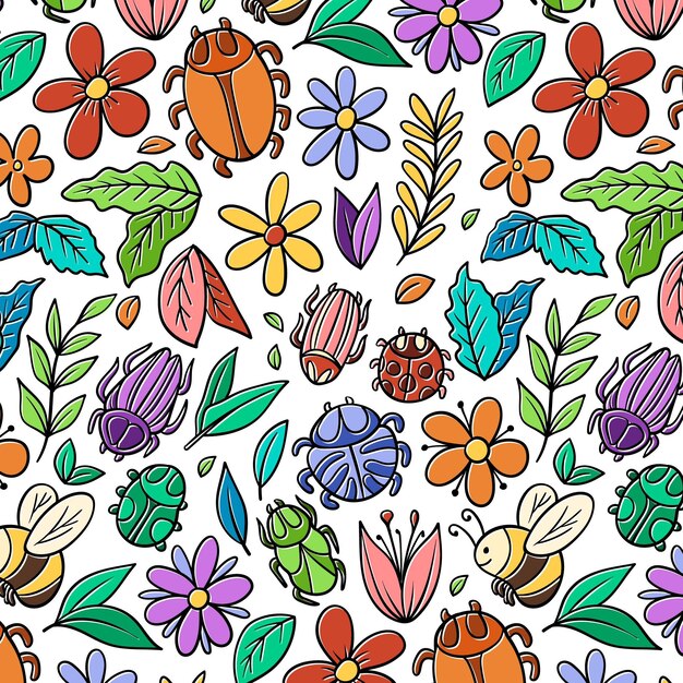 Insects and flowers pattern