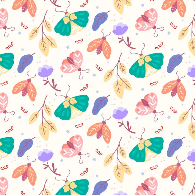 Free Vector insects and flowers pattern