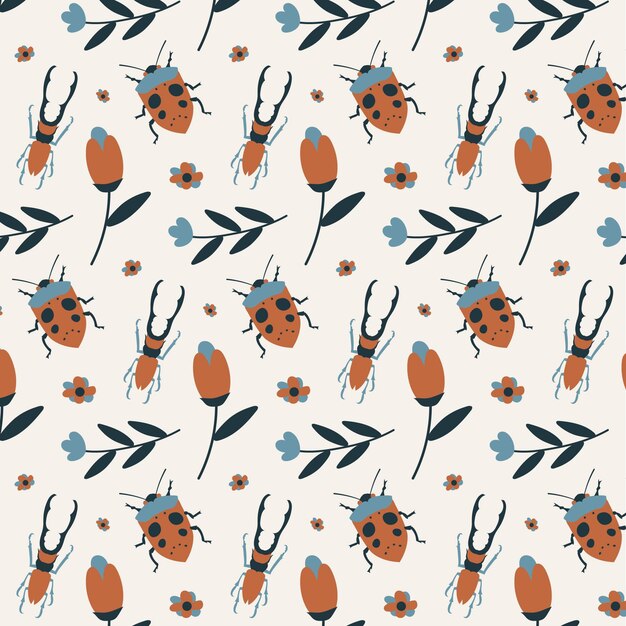 Insects and flowers pattern