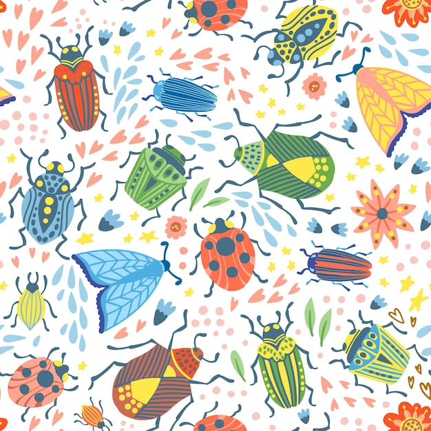 Insects and flowers pattern