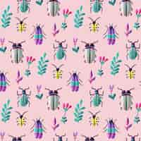 Free vector insects and flowers pattern