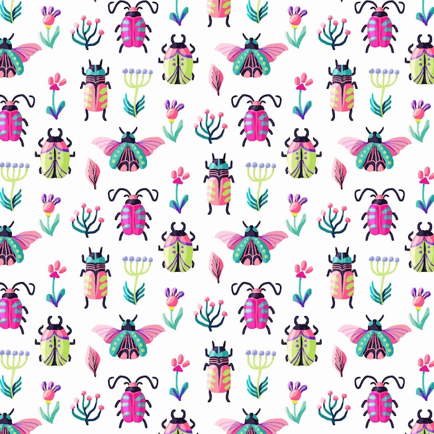 Free vector insects and flowers pattern